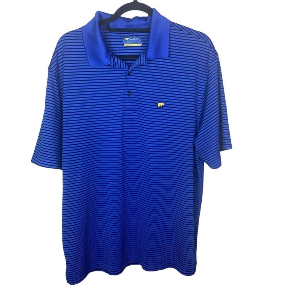 Jack Nicholaus Mens Sz XL Blue Black Stripe Stay Dri Golden Bear Golf Polo Shirt